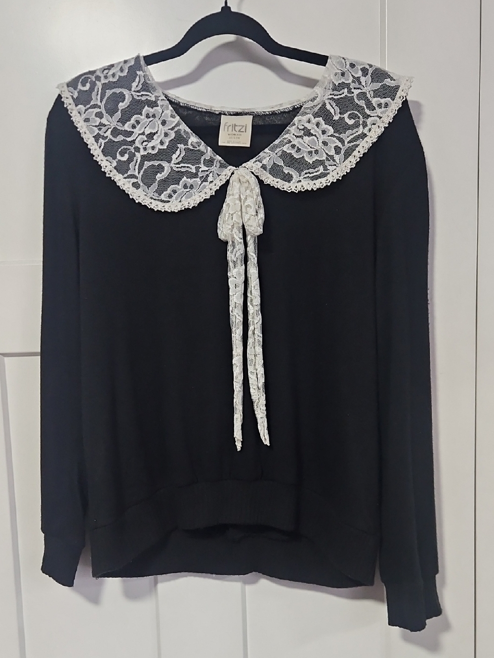Vintage Fritzi Black White Lace Collar Sweater Women’s 18W